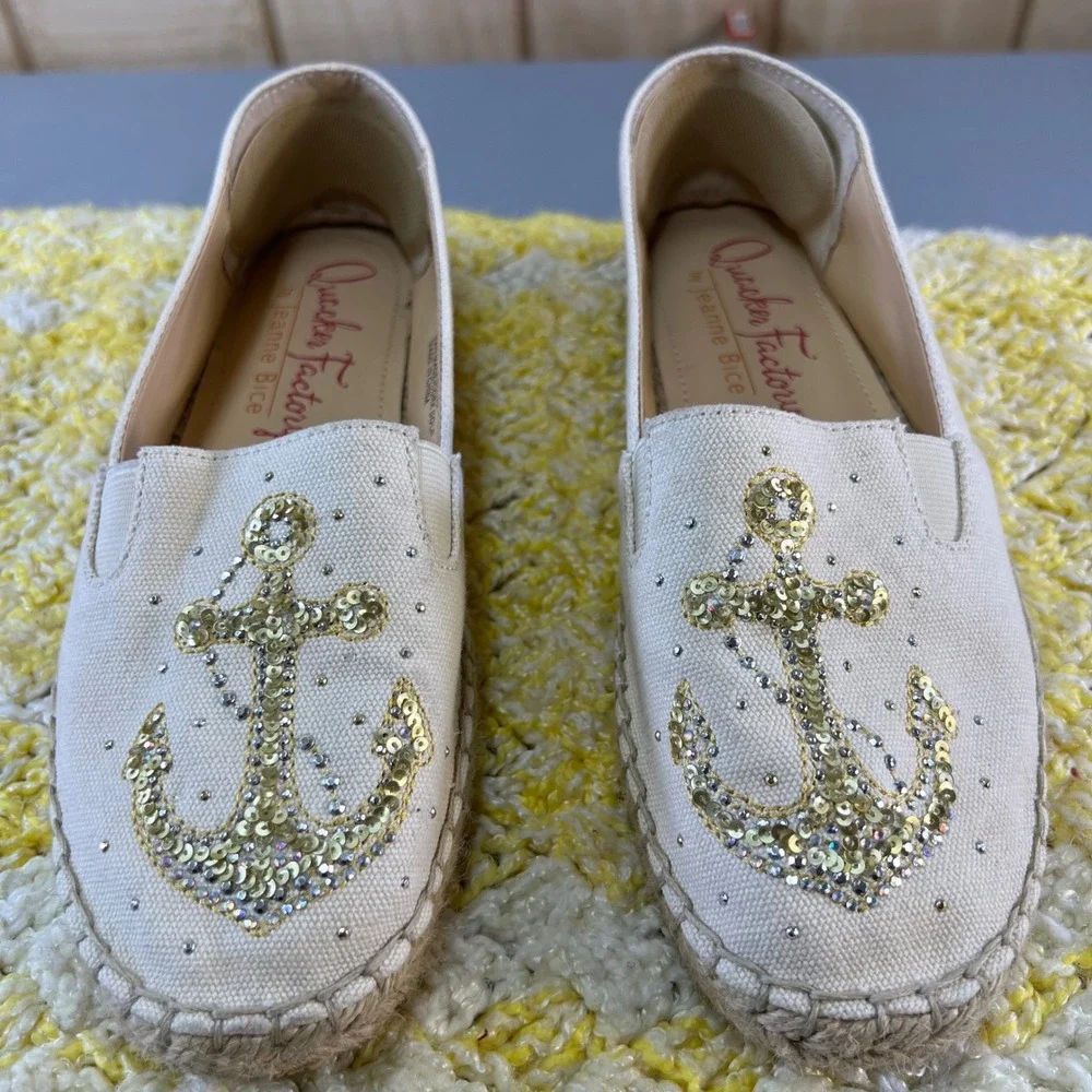 Quacker Factory Jeanne Bice QK-DAMIE Anchor Sequin‎ Espadrille Flats Cream 6M/36